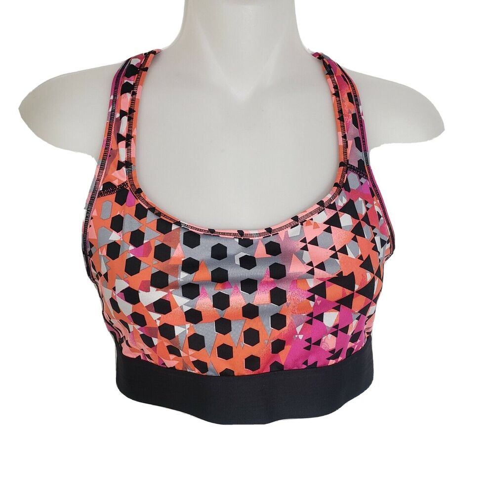 Victoria's Secret Womens Sports Bra Small The Player Racerback Geometric Orange